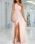 Robe Longue Une Épaule, Fente Haute