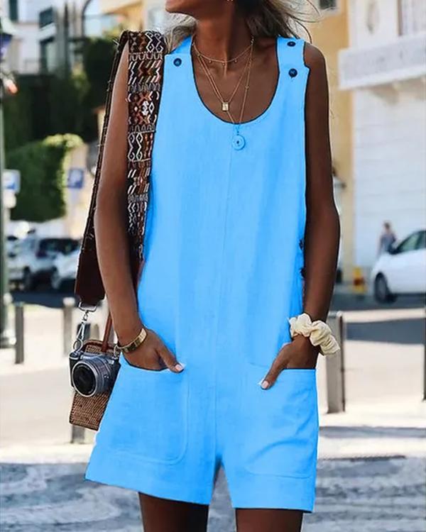 Combishort en Coton et Lin, à Bretelles Boutonnées