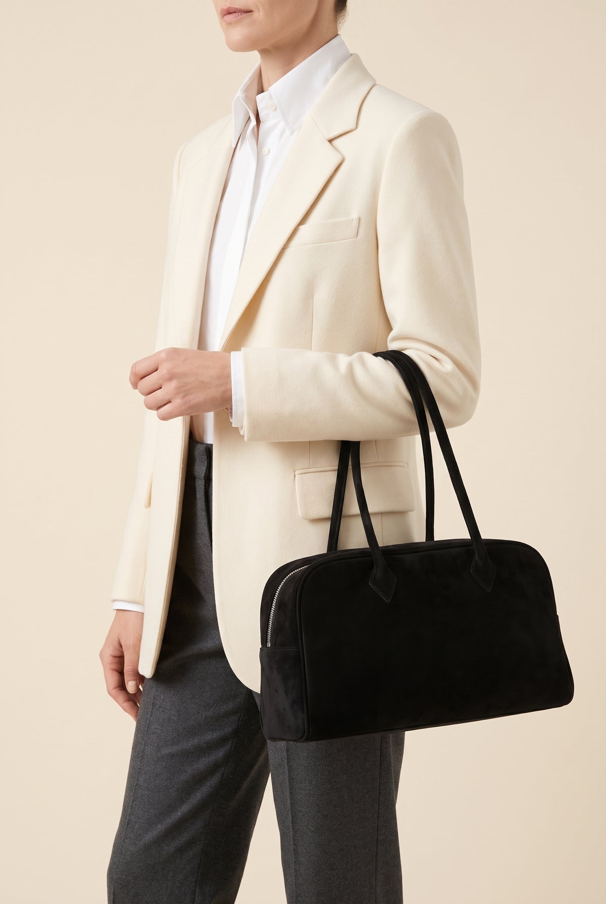 Beatrice Vintage-Look Faux Suede Laptop Tote — On-Model View