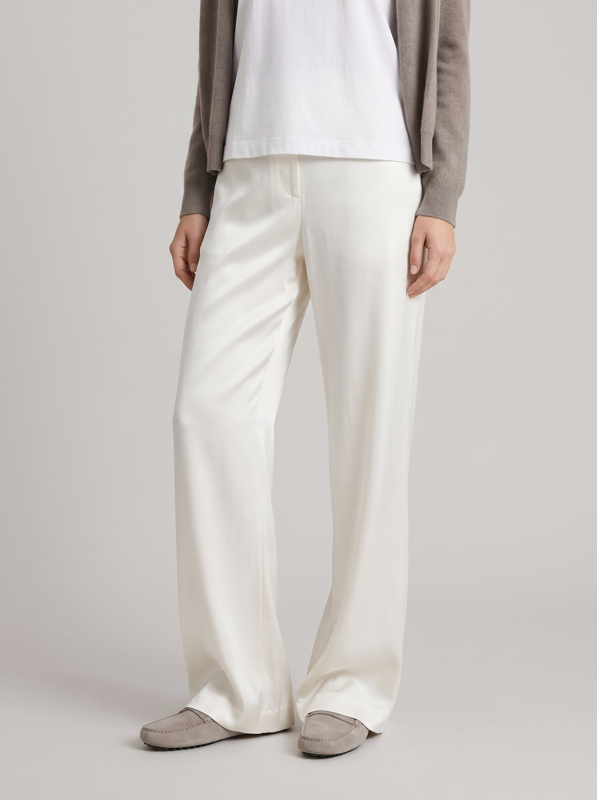 Pantalon évasé Cameron en satin - Beige
