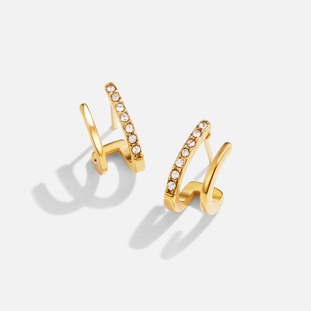 Boucles d'Oreilles Griffe Or 18K et Cristal