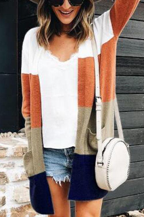Pull Cardigan Rayé Arc-en-Ciel