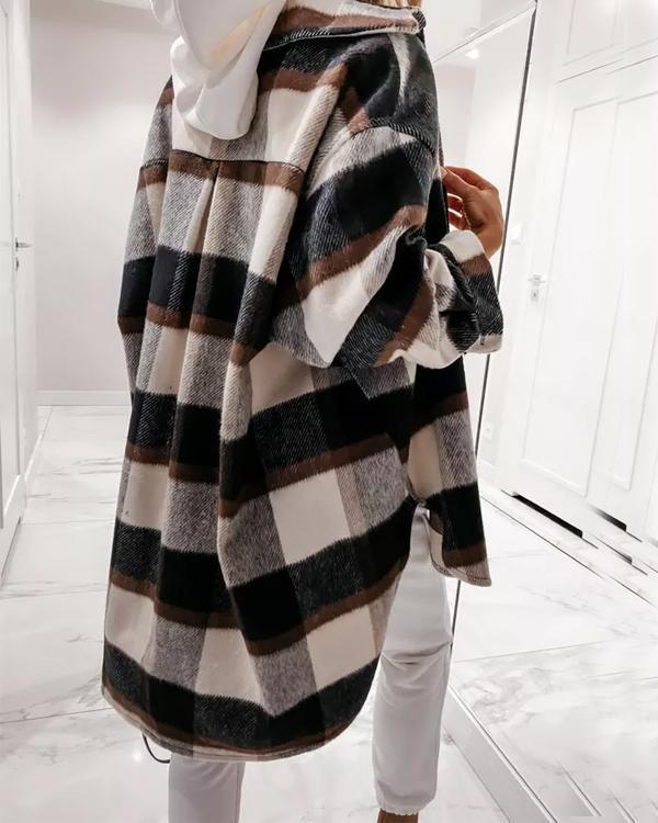 Manteau Chemise Long à Carreaux, Esprit Décontracté