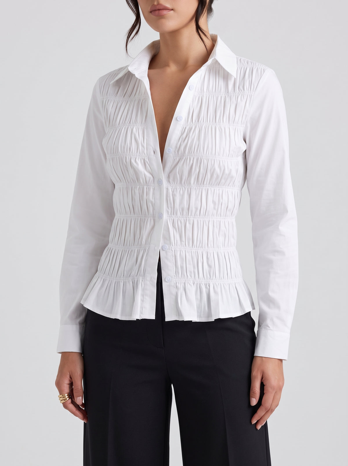 Sara Ruched Long Sleeve Top - White