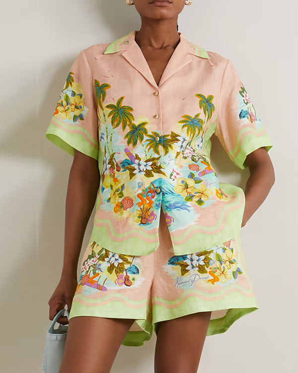 Ensemble Chemise et Short Imprimé, Esprit Vacances