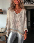 Pull Ajouré Confortable, Col en V