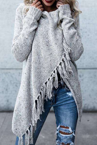 Pull Asymétrique, Col Bénitier, à Pompons