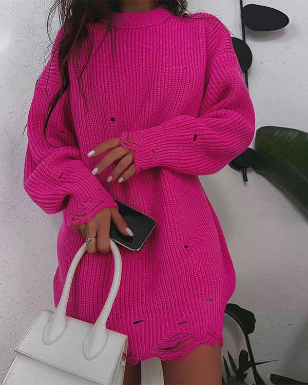 Pull Oversize Chic, Col Rond, Effet Délavé