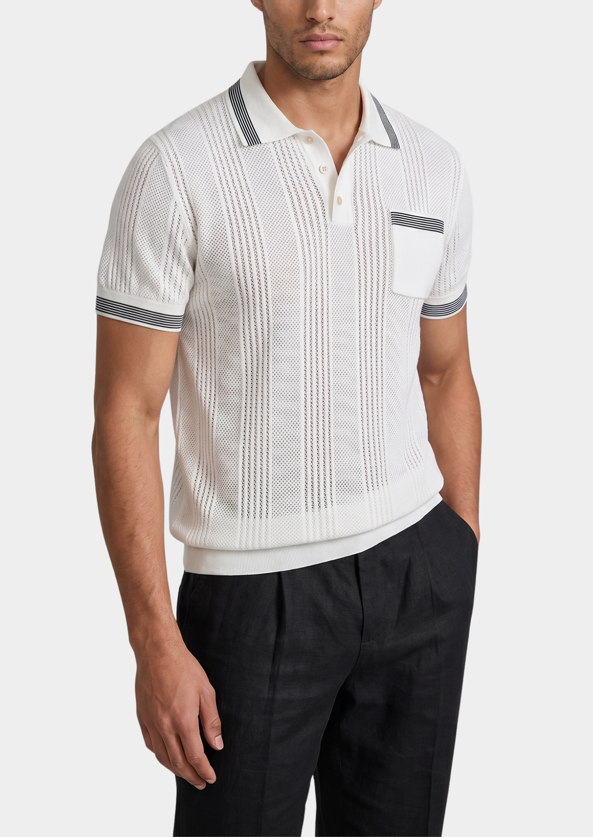 Polo léger en maille ajourée Leon blanc
