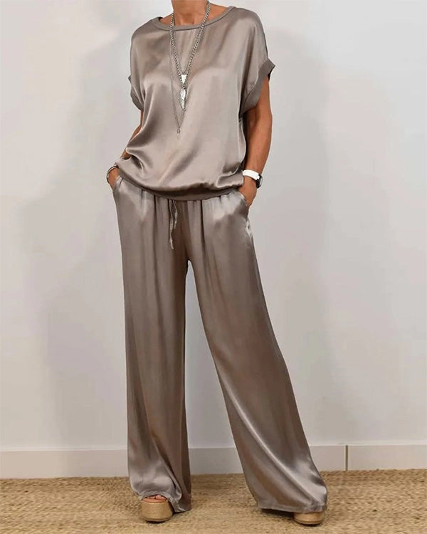 Ensemble Top en Soie Sans Manches et Pantalon