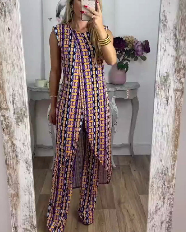 Ensemble Top Long Asymétrique et Pantalon — 11 Coloris