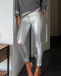 Legging Métallisé Ajusté en Cuir Synthétique