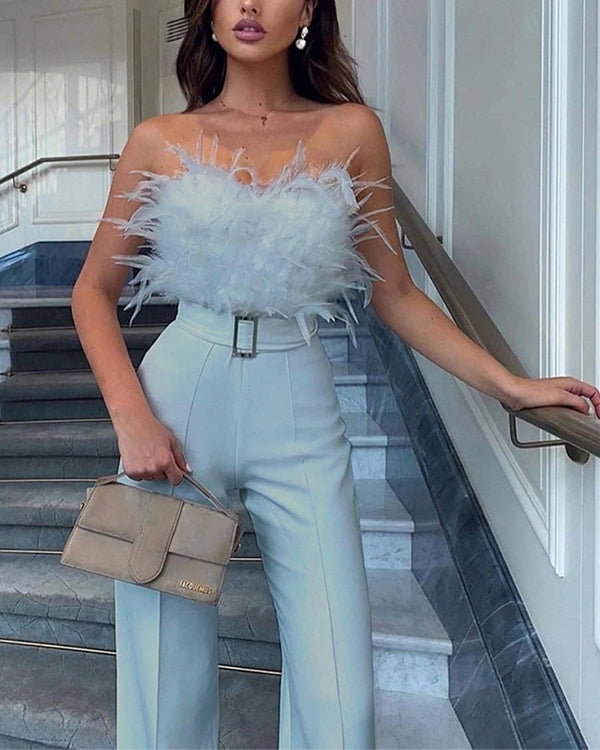 Combinaison Pantalon Large à Plumes