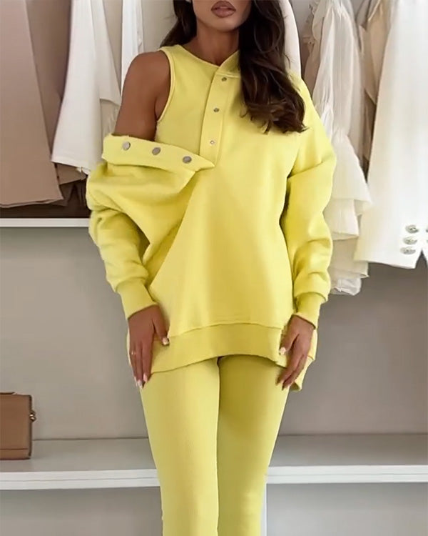 Ensemble Gilet, Sweat à Capuche et Pantalon Uni, 3 Pièces — 10 Coloris