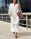 Robe Longue Cache-Maillot Ample en Dentelle