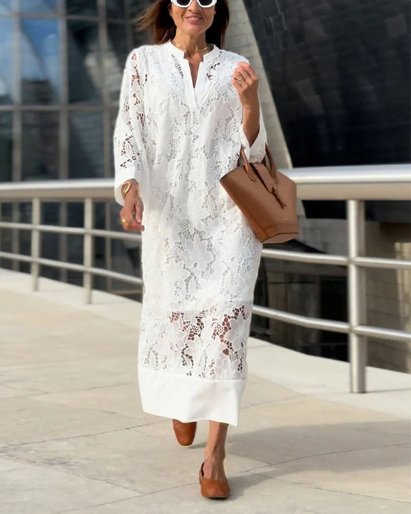 Robe Longue Cache-Maillot Ample en Dentelle