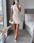 Robe Courte Chic Col Montant, Style Chanel