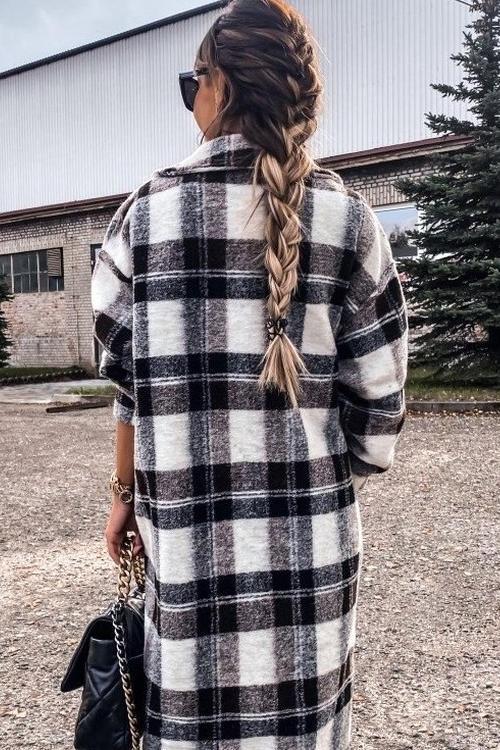 Manteau Long en Laine à Carreaux, Nouvelle Collection