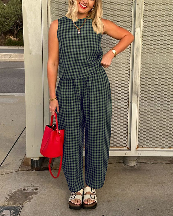 Ensemble Top et Pantalon à Carreaux