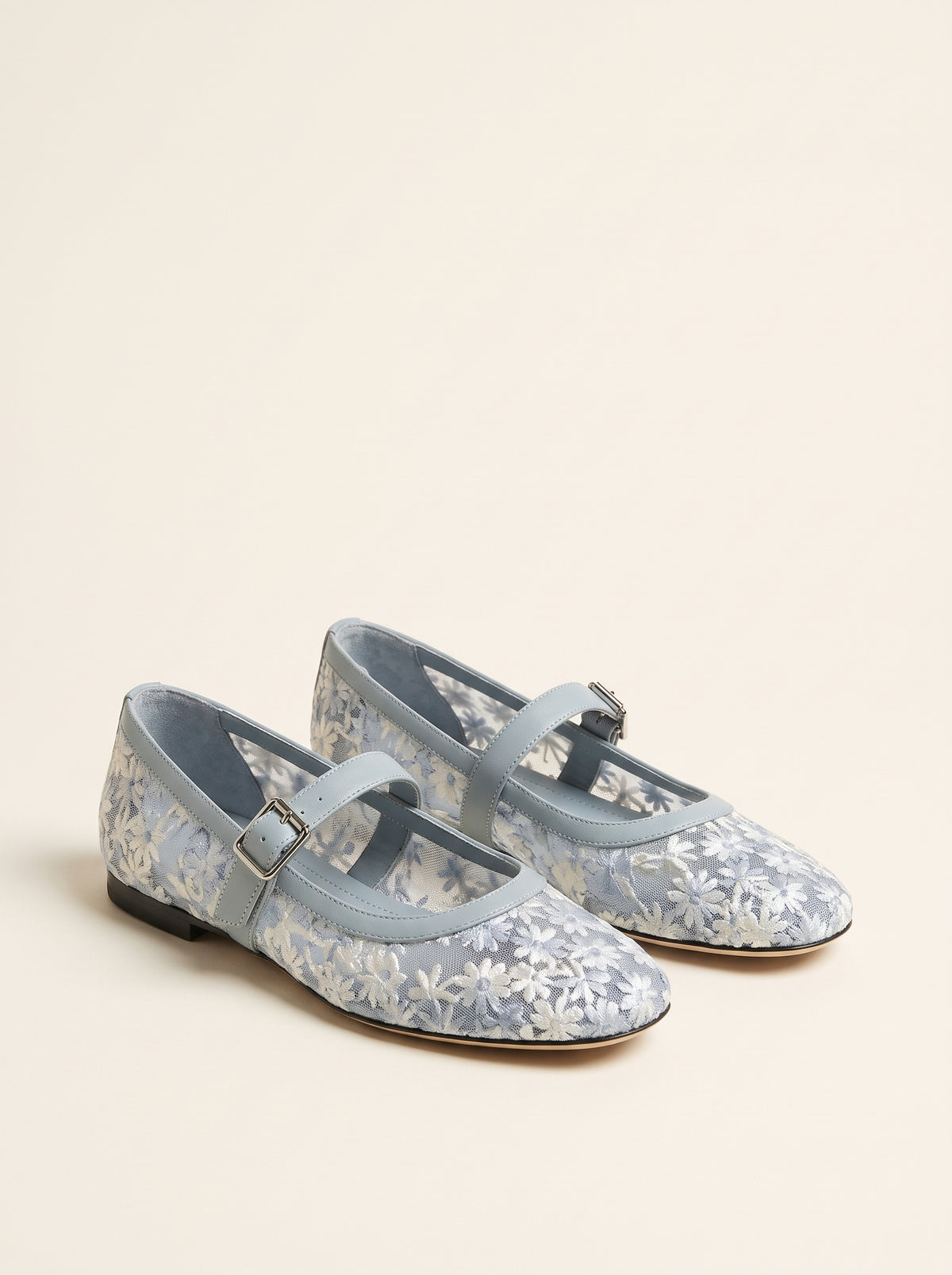 Ballerines babies Helen en résille brodée - Bleu