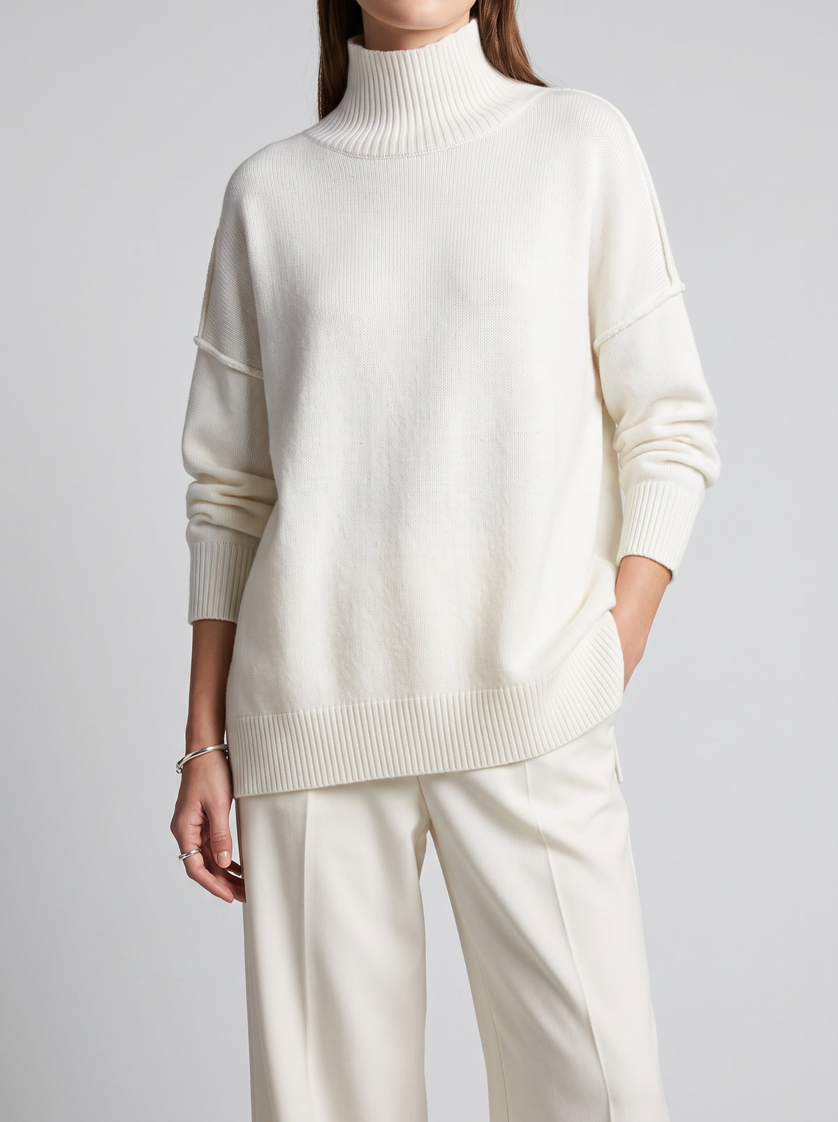 Katie Chunky Knit High-Neck Sweater — White