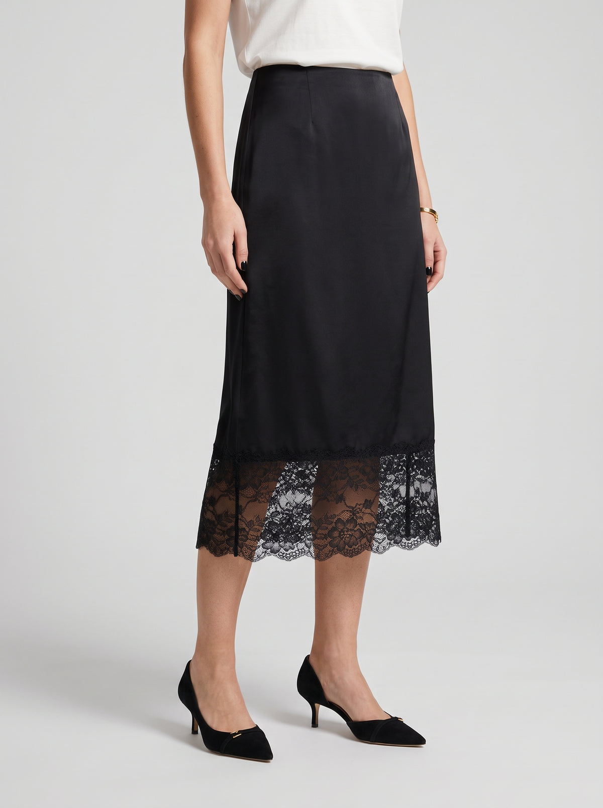 Cheska Front-Slit Satin Maxi Skirt — Black