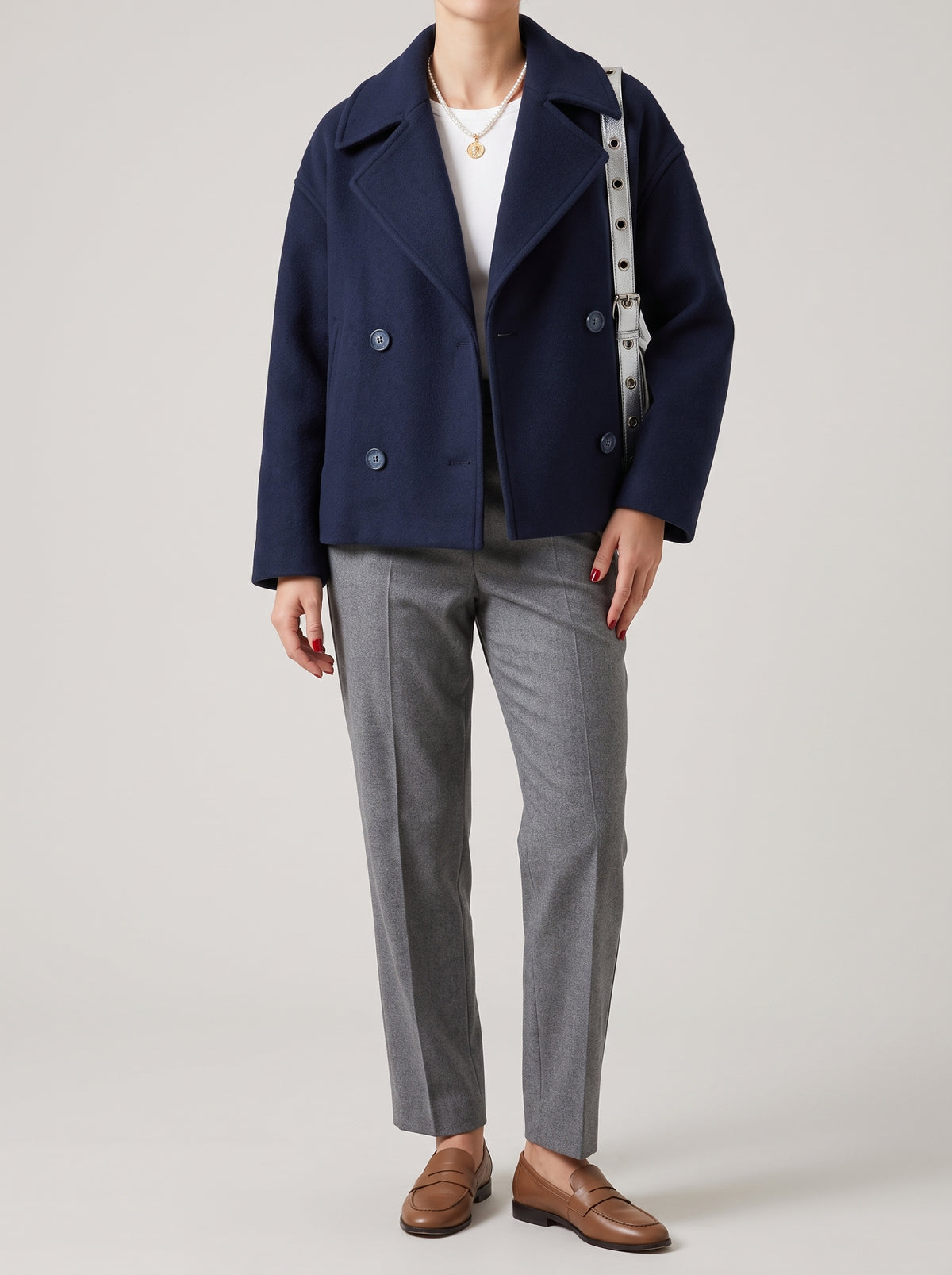 Suzane Short Double-Breasted Coat — Navy