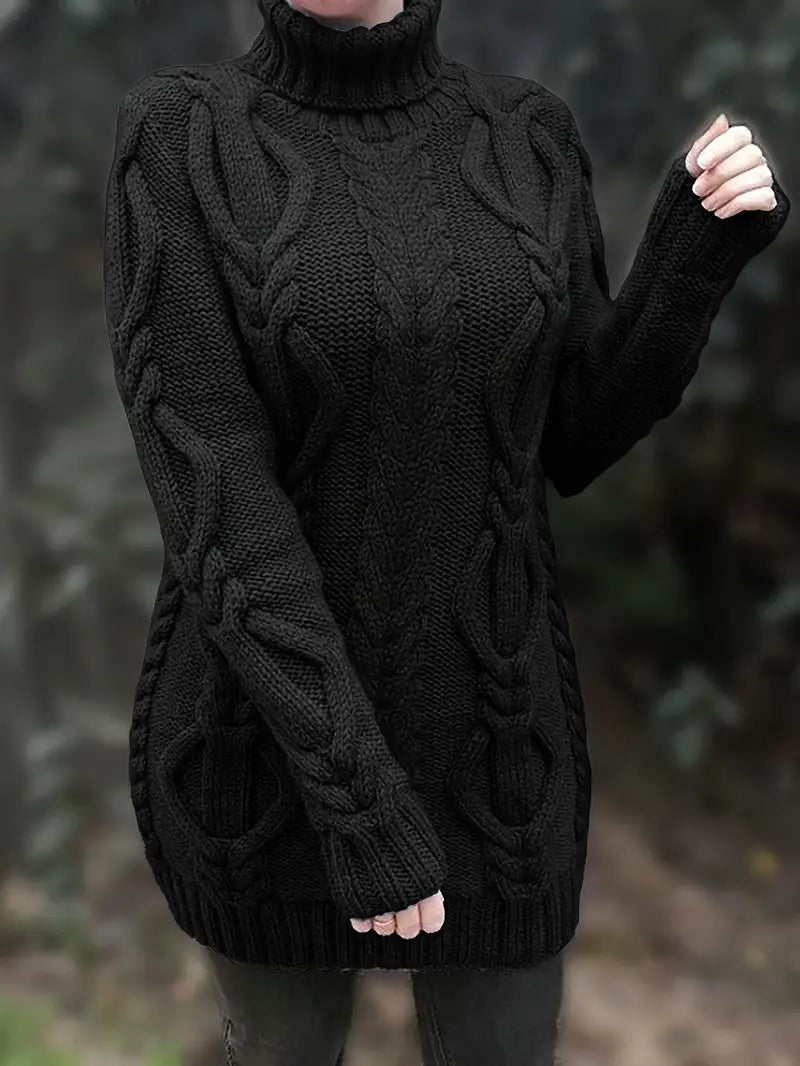 MADELEINE — Robe à Col Roulé en Maille Torsadée