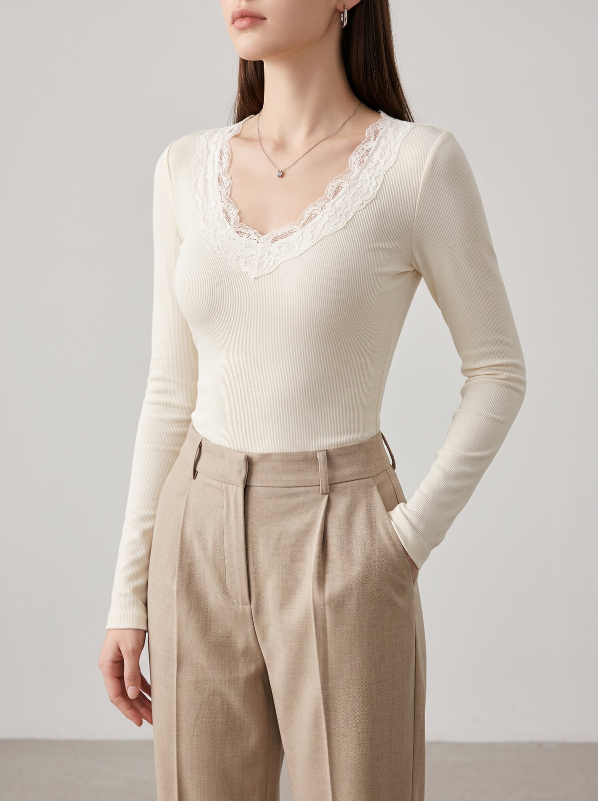 Aurora V-Neck Lace Top - White