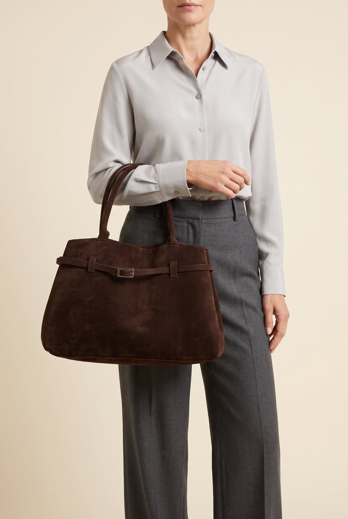 Dalila Faux Suede Shoulder Bag — On-Model View