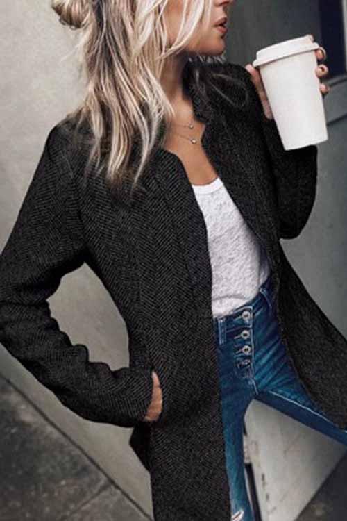 Veste Tailleur Blazer Col Montant, Style Rétro