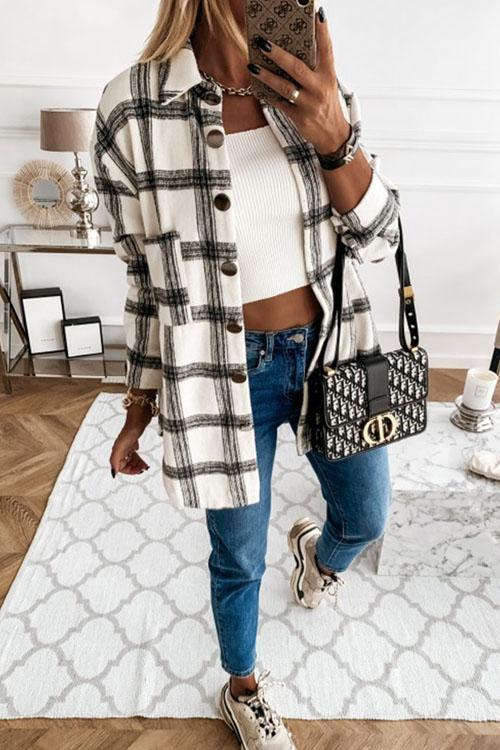 Manteau Chemise Rétro à Carreaux, Gros Boutons — 11 Coloris
