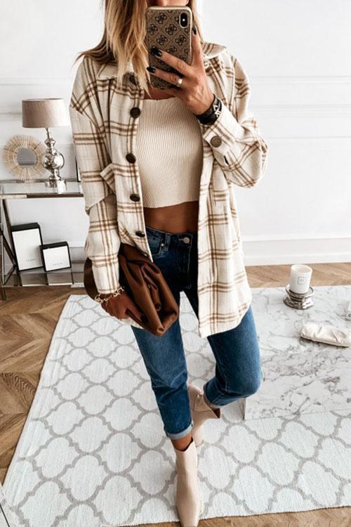 Manteau Chemise Rétro à Carreaux, Gros Boutons — 11 Coloris