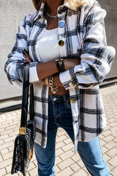 Manteau Chemise Rétro à Carreaux, Gros Boutons — 11 Coloris