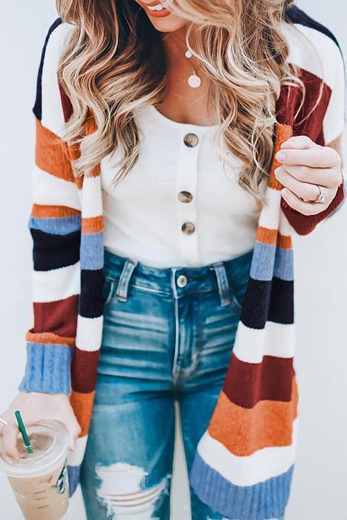 Pull Cardigan Rayé Arc-en-Ciel