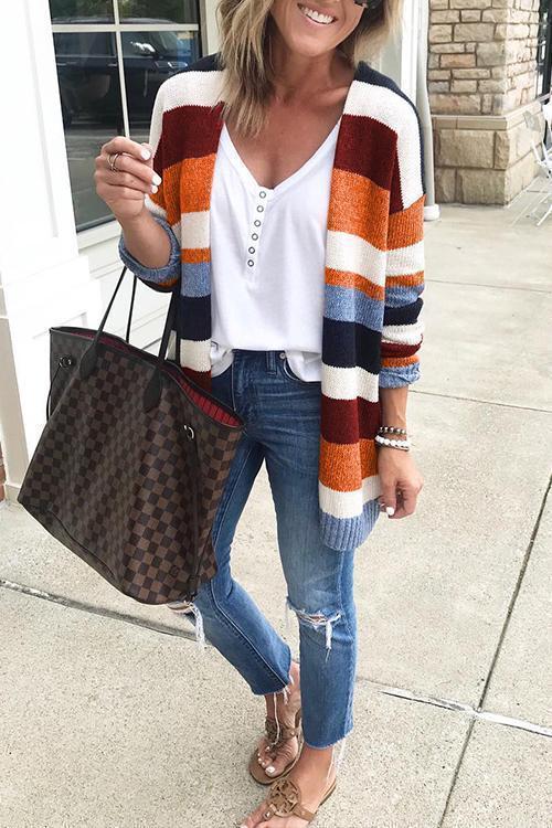 Pull Cardigan Rayé Arc-en-Ciel