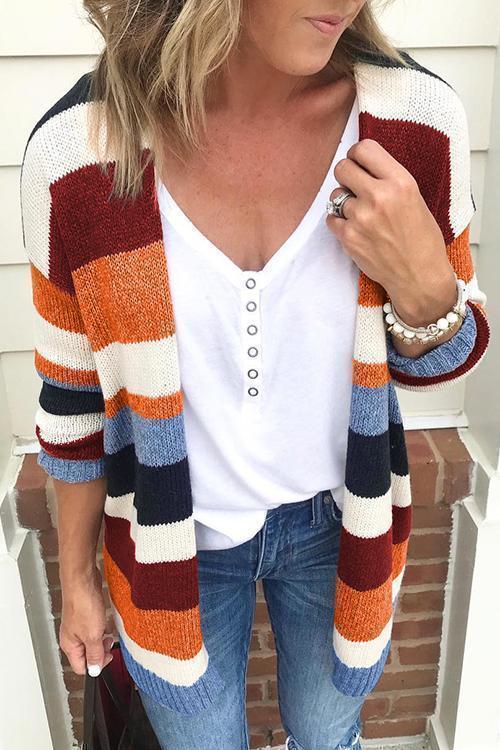 Pull Cardigan Rayé Arc-en-Ciel