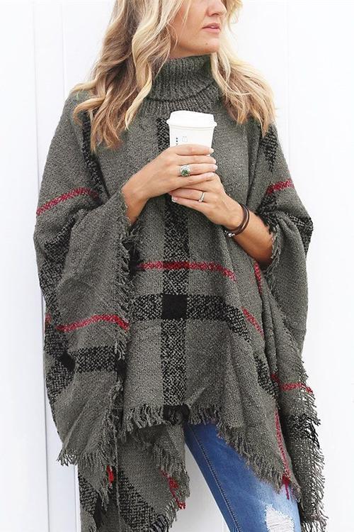 Pull Poncho Cape Imprimé Façon Burberry