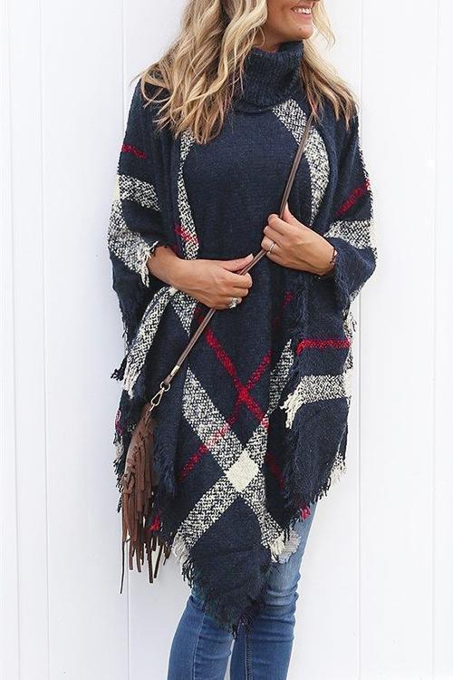 Pull Poncho Cape Imprimé Façon Burberry