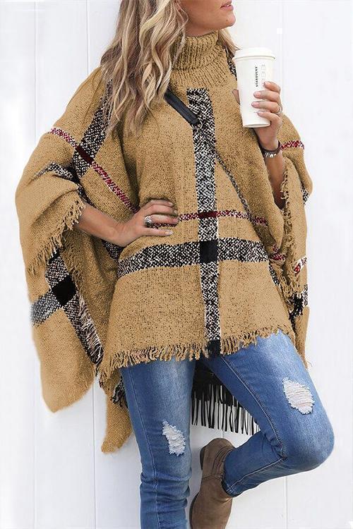 Pull Poncho Cape Imprimé Façon Burberry