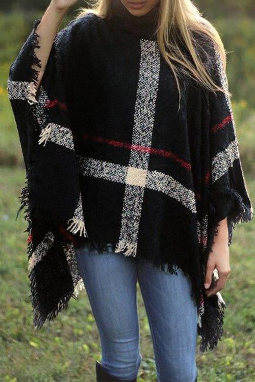Pull Poncho Cape Imprimé Façon Burberry