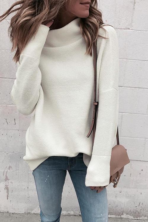 Top en Tricot Côtelé, Blanc Pur