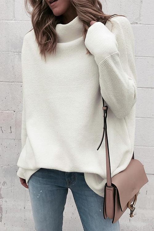 Top en Tricot Côtelé, Blanc Pur