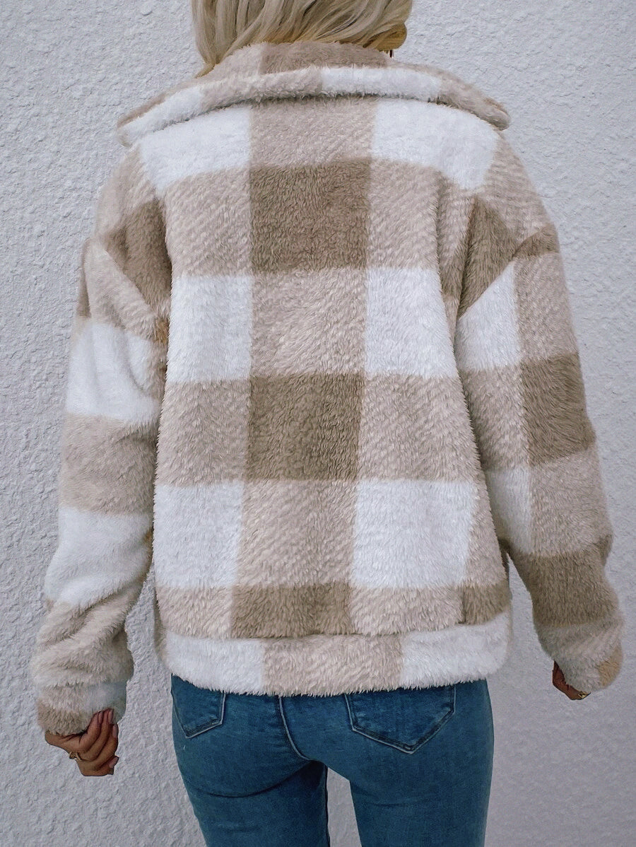 Manteau Polaire Doux à Carreaux Vichy, avec Zip
