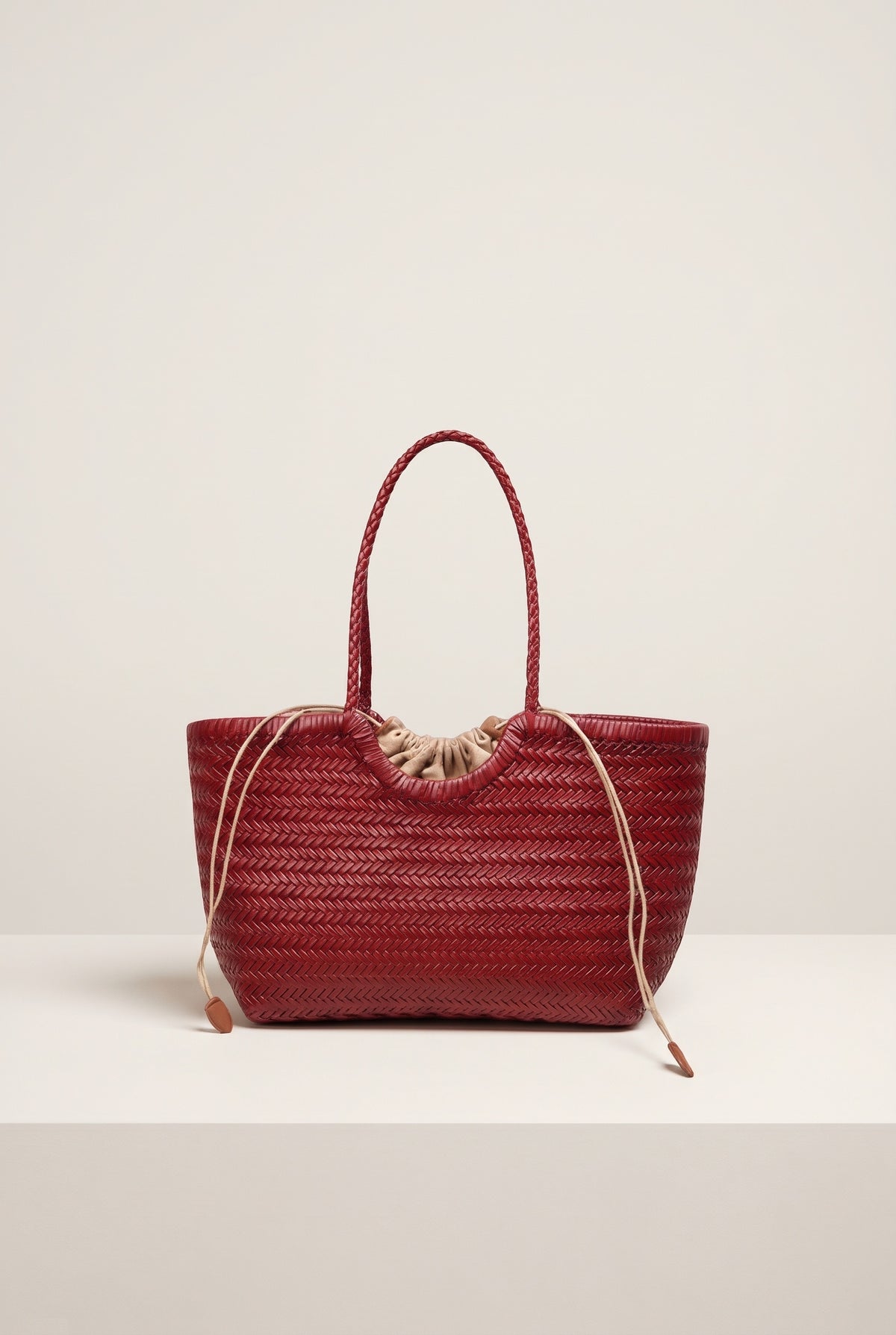 Bianca Woven Synthetic Tote — Burgundy