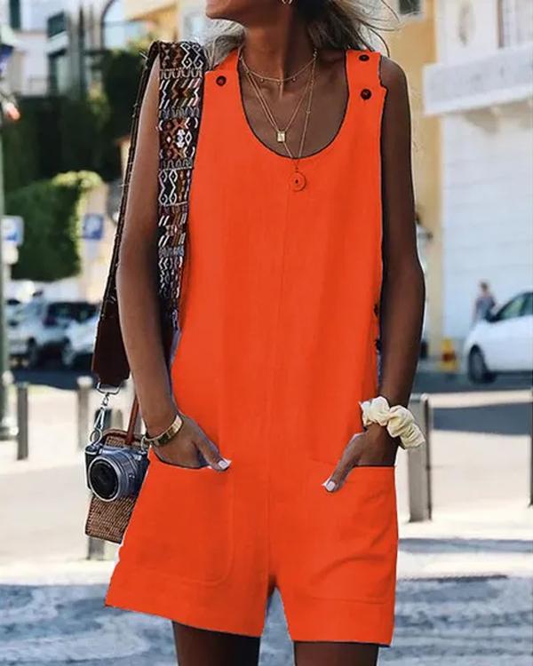 Combishort en Coton et Lin, à Bretelles Boutonnées