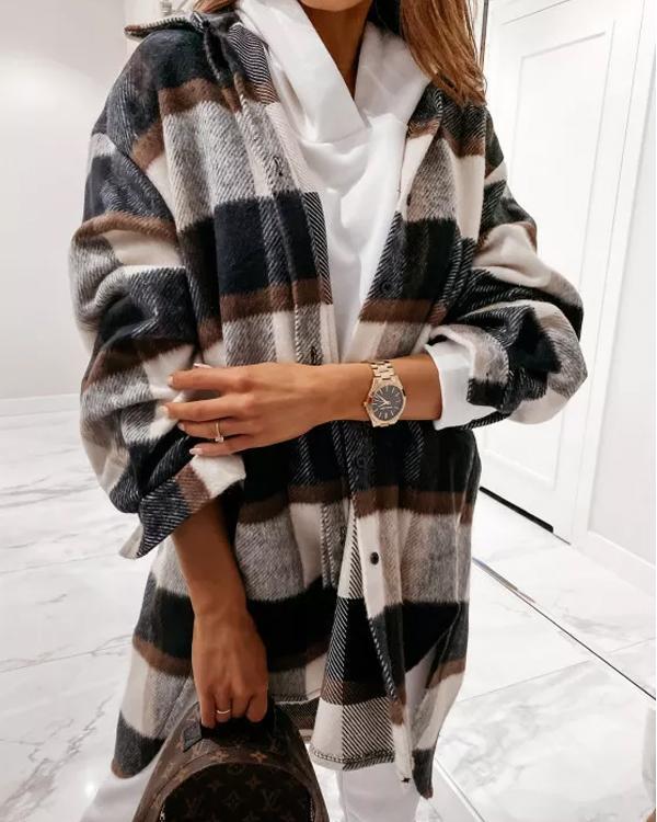 Manteau Chemise Long à Carreaux, Esprit Décontracté