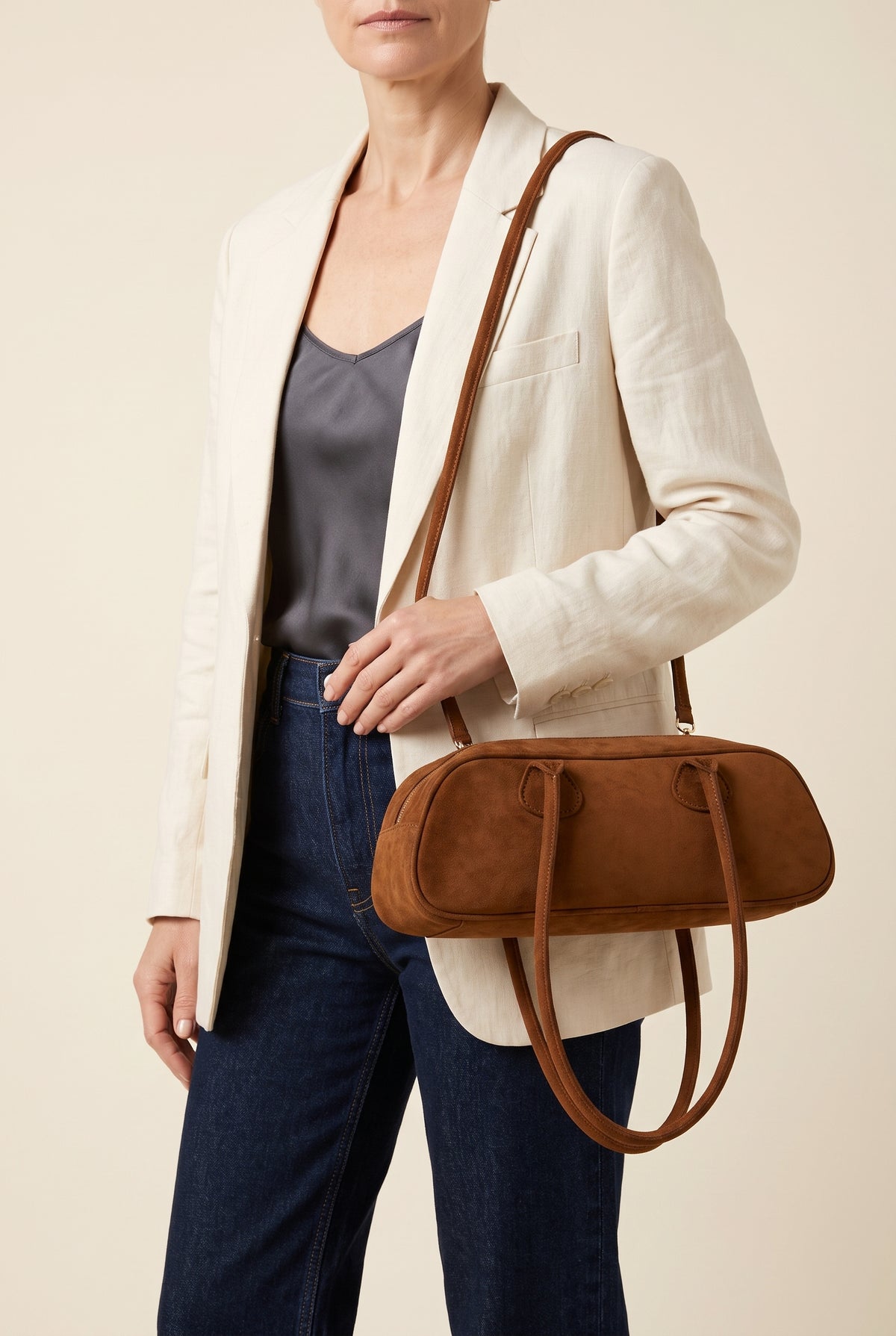 Pauleen Suede Baguette Bag — On-Model View