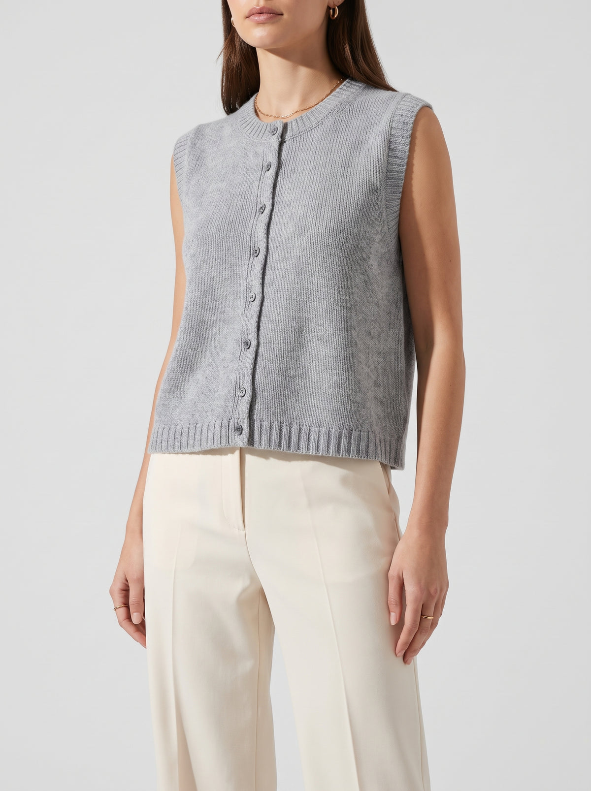 Tori Button-Front Knitted Waistcoat - Grey