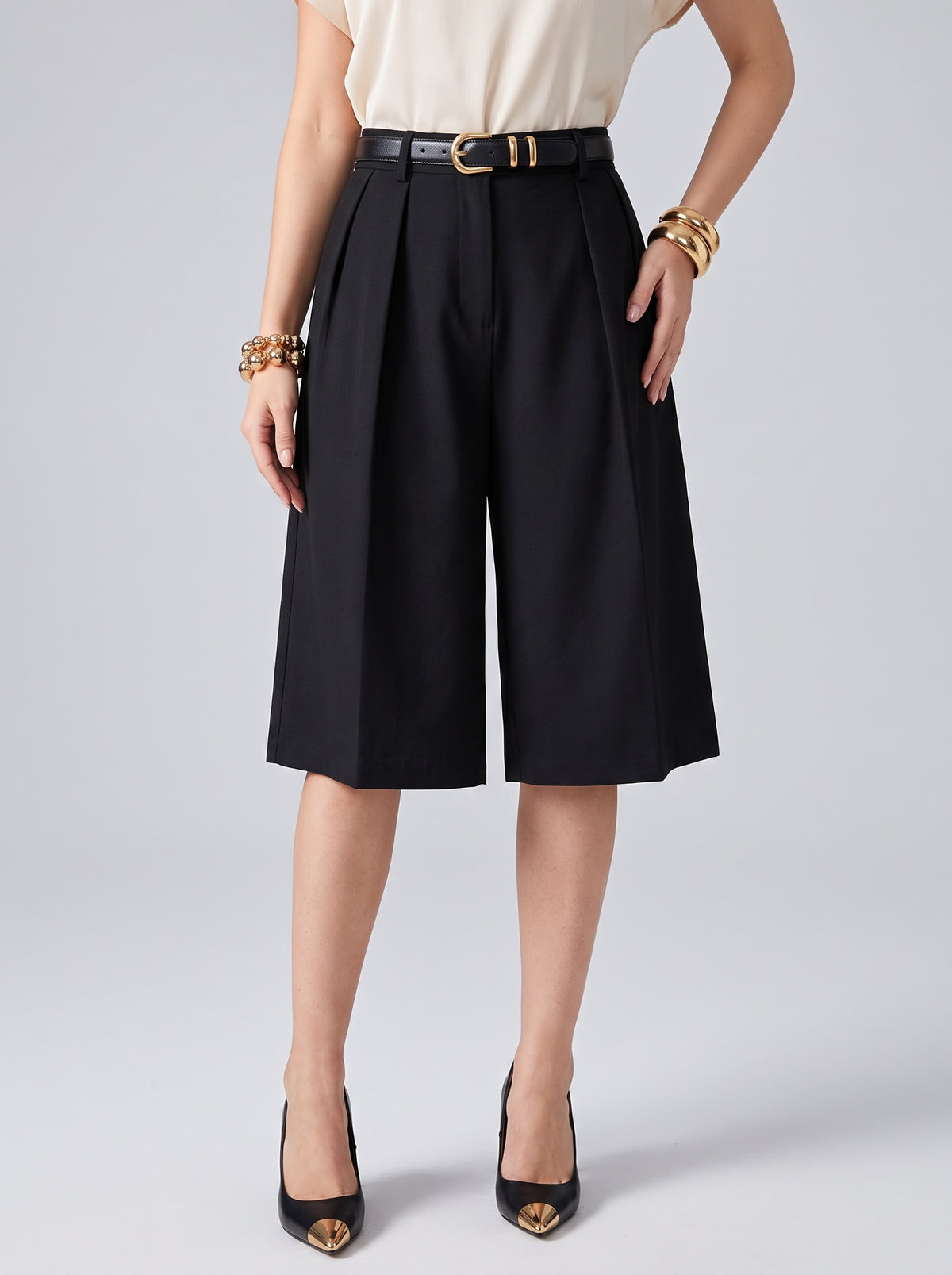 Bermuda Florentine taille haute à ceinture imprimé serpent - Noir